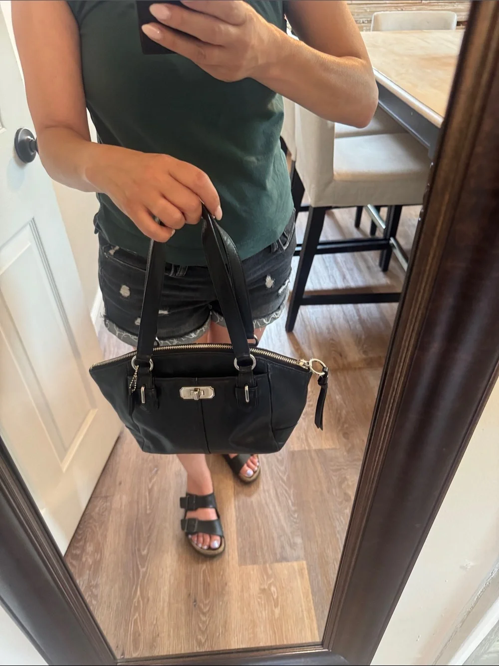 Coach Chelsea Jayden Black Leather Satchel with Silver Turnlock